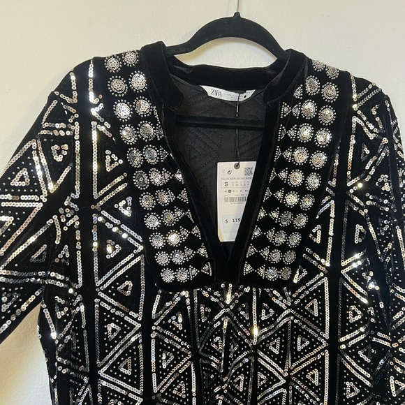 Zara Geometric Sequin Mini Dress - Brand New with Tags - Picture 2 of 3
